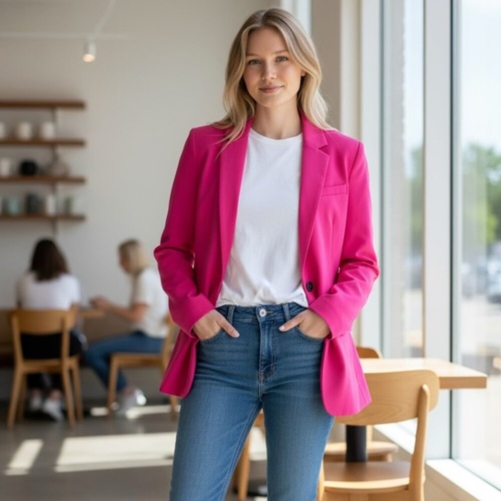 Theory Power Jacket Size 4 in Vivid Fuchsia